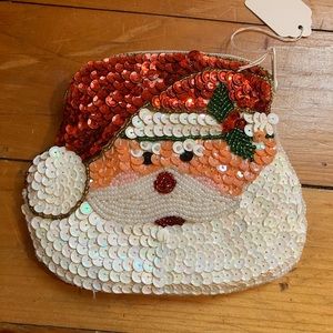Santa Claus 2 Sided Beaded Zipper Satin Lining Coin Durable Purse Xmas Lee Sands